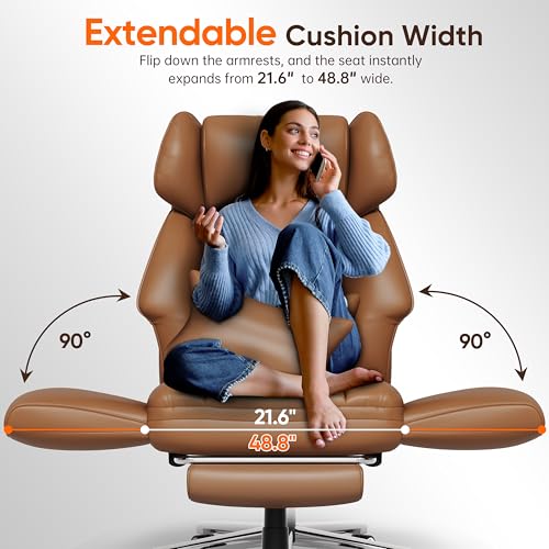 Ergonomic Chair with Footrest, Reversible Armrests, Brown T3584