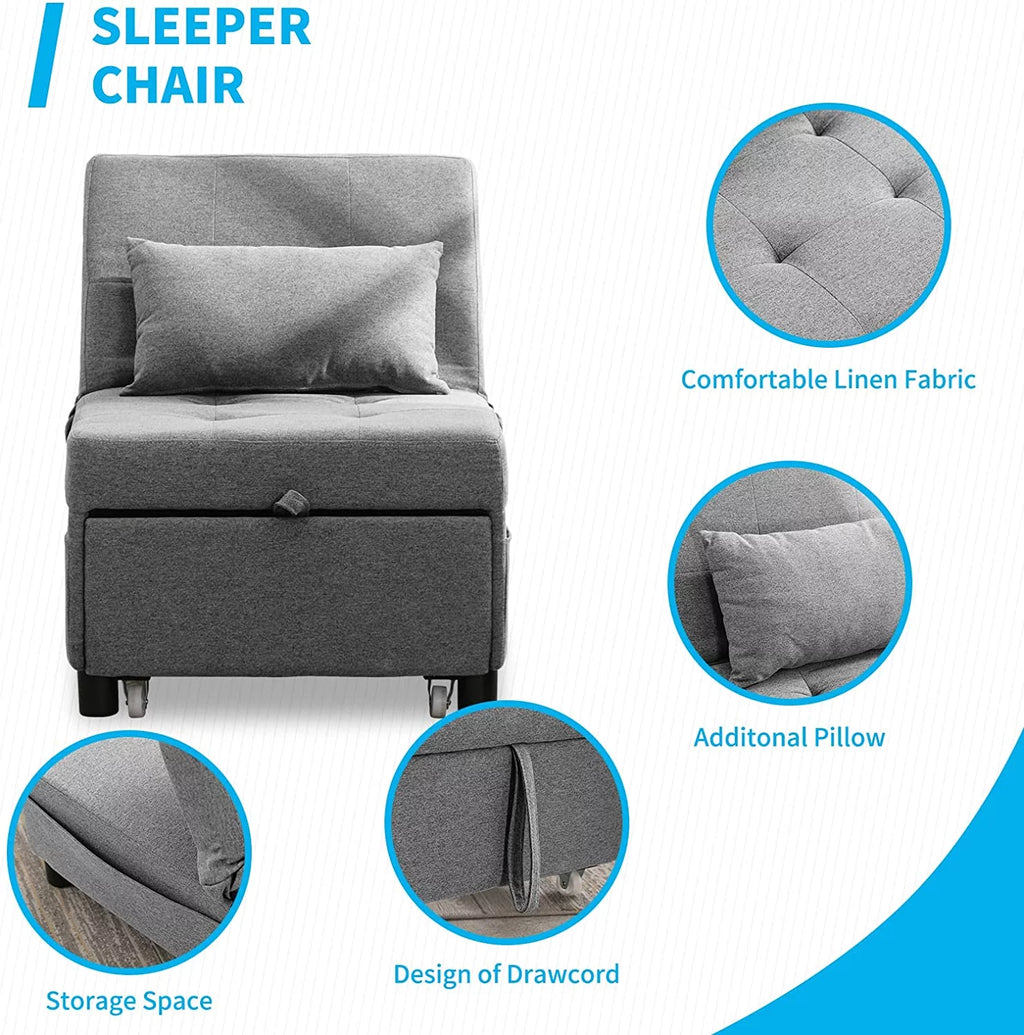4-in-1 Convertible Sleeper Chair with Pillow Light Grey C8230