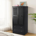 Black 2 Door 2 Drawer Wooden Armoire Wardrobe Closet with Hanging Rail X530447
