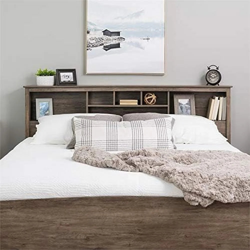 Gray Engineered Wood King Bookcase Headboard V11639