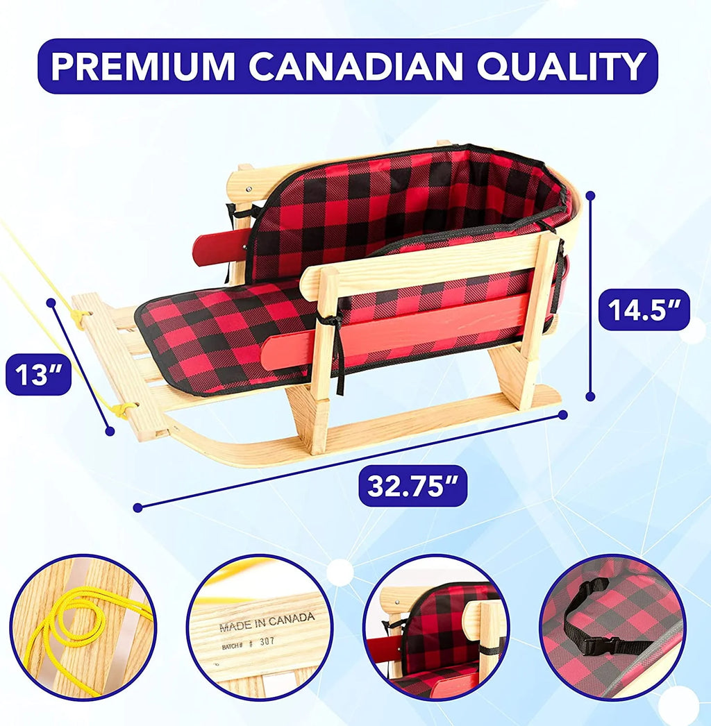 Wood Snow Sled with Cushion Seat and Pulling Rope K745