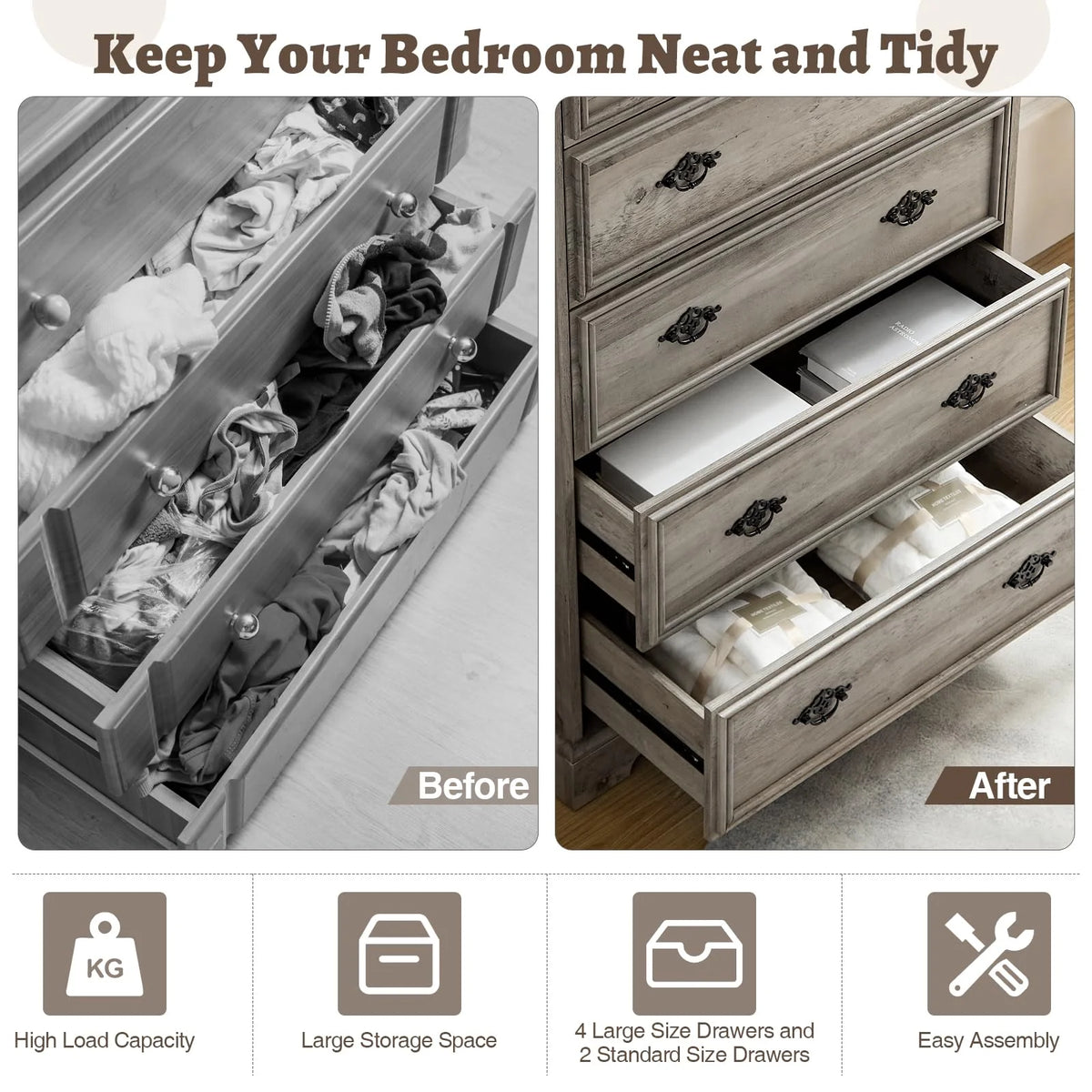 Grey 6 Drawer Wood Dresser H582
