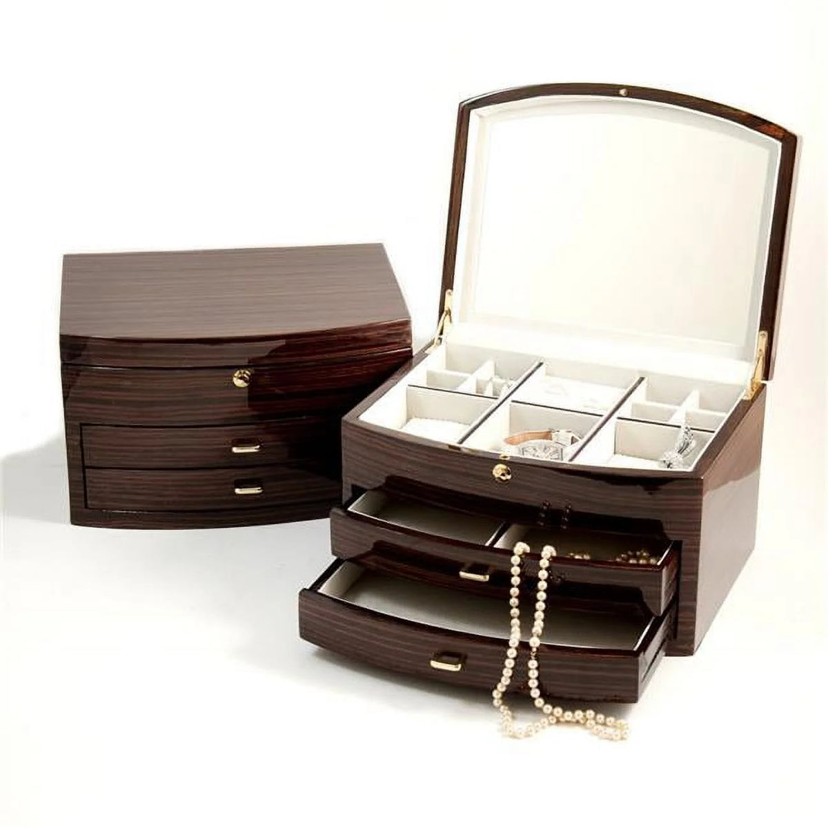 Lacquered Ebony Zebra Wood Jewelry Box R1420