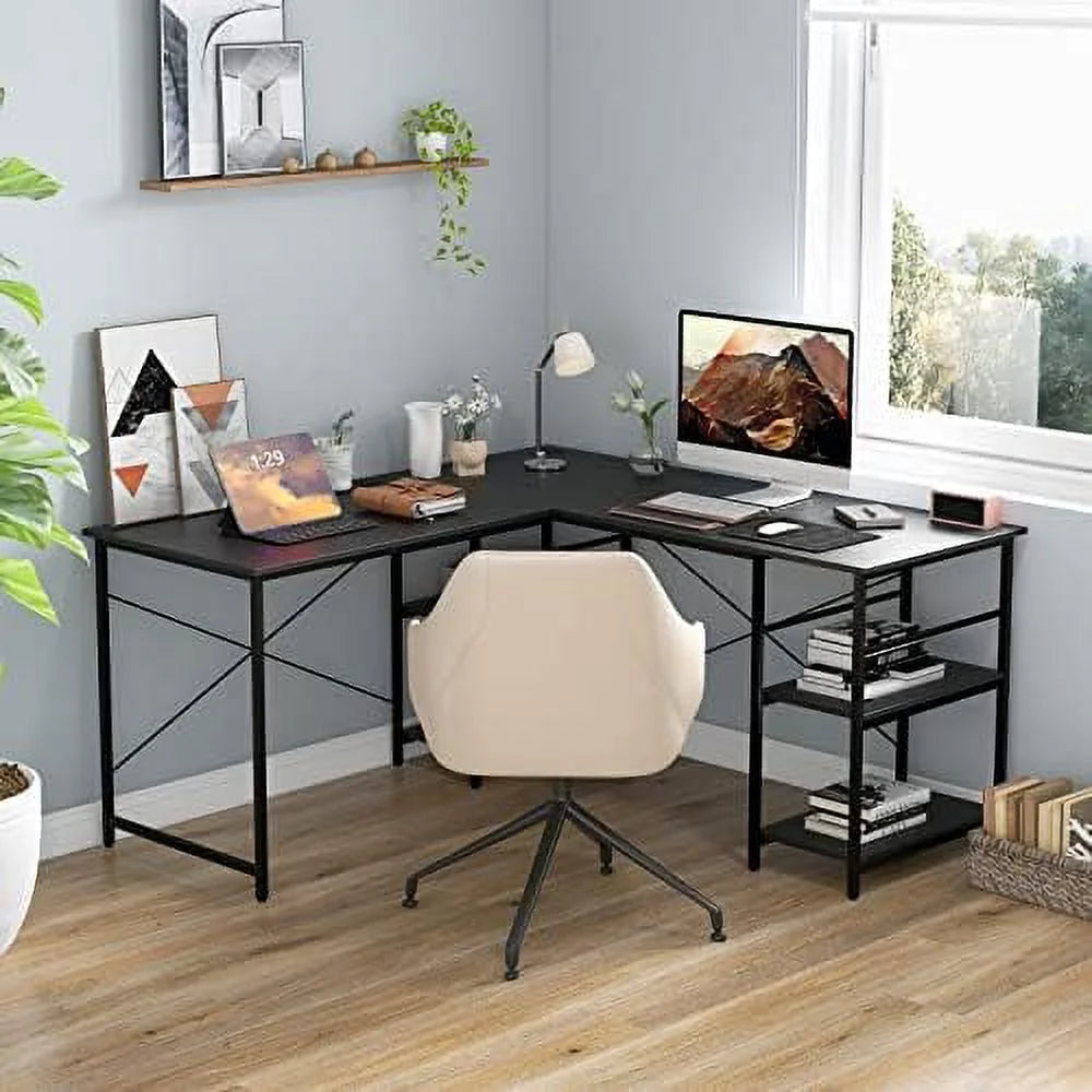L-Shaped Convertible Computer Desk with 4-Tier Shelves E850