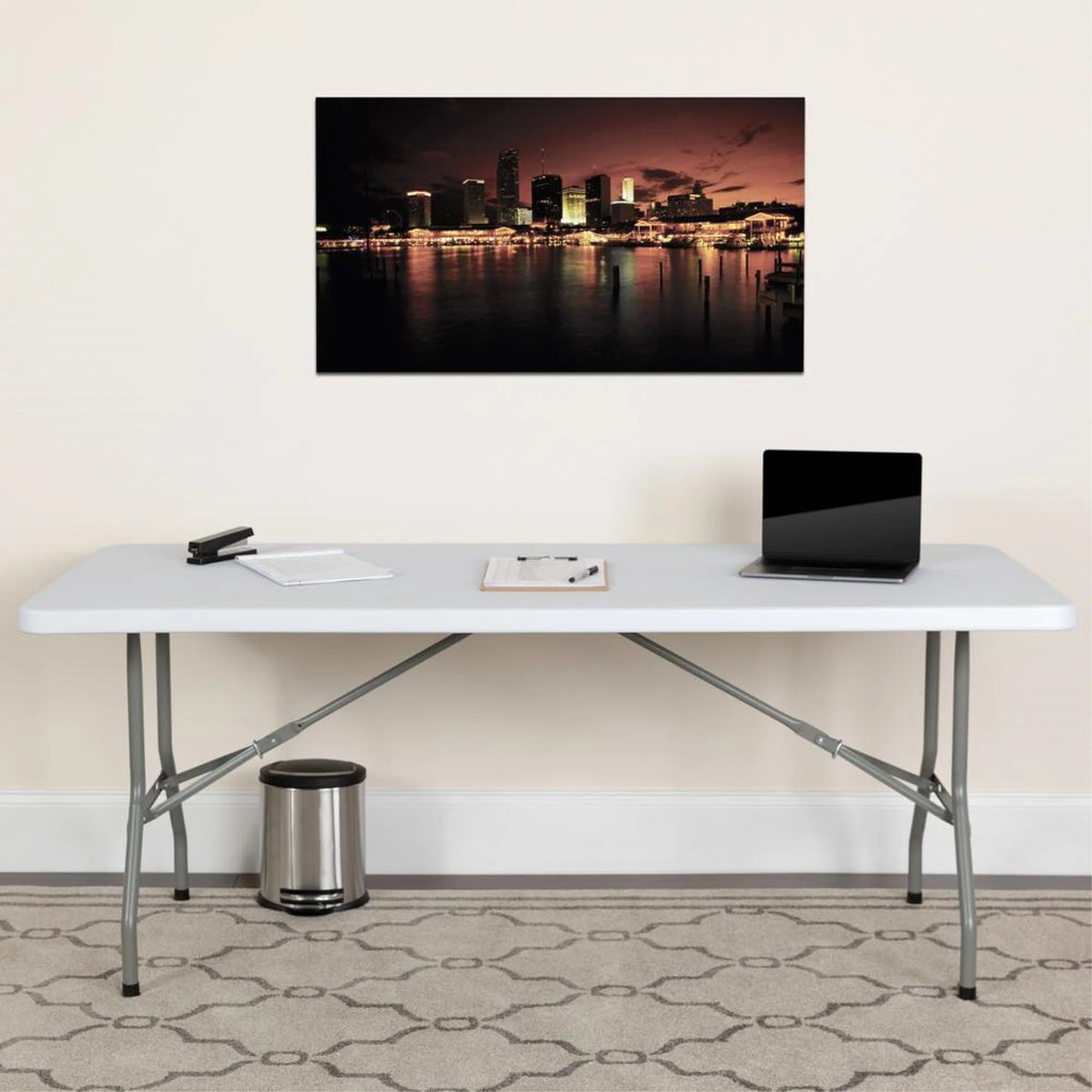 6-Foot Granite White Plastic Folding Table S481866