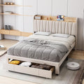 Beige Queen Size Upholstered Platform Bed Frame with Storage Headboard and Drawers X966645
