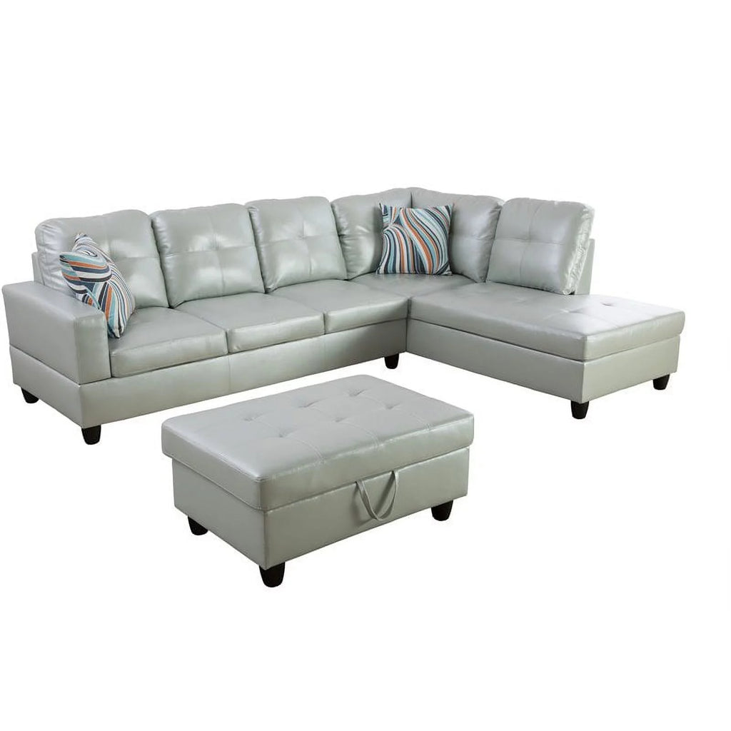 Silver Green Right-Facing Sectional & Ottoman H65406