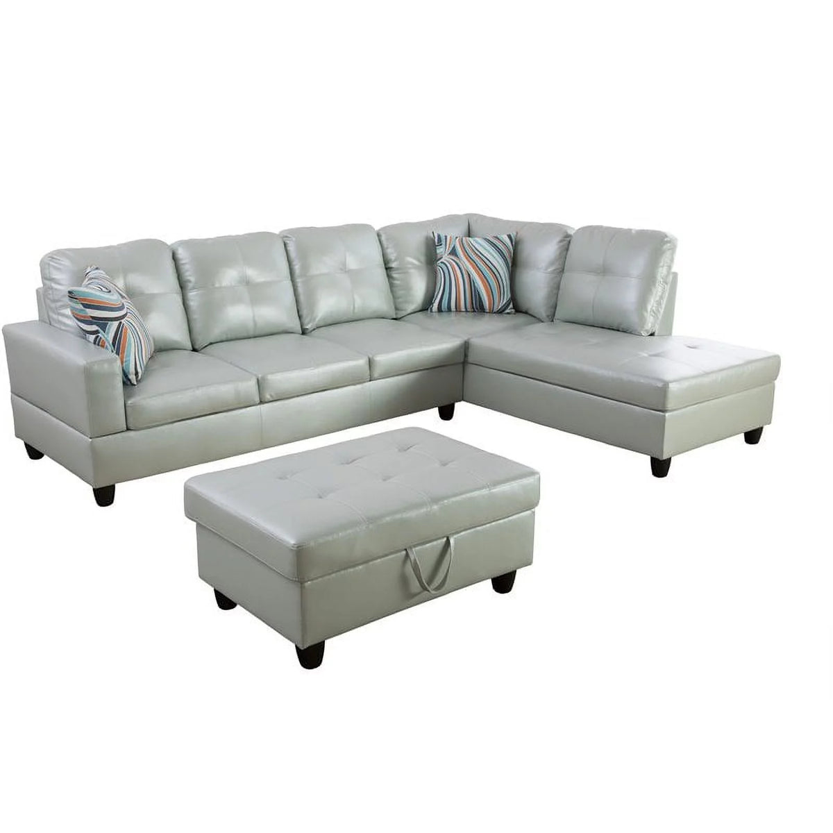 Silver Green Right-Facing Sectional & Ottoman H65406