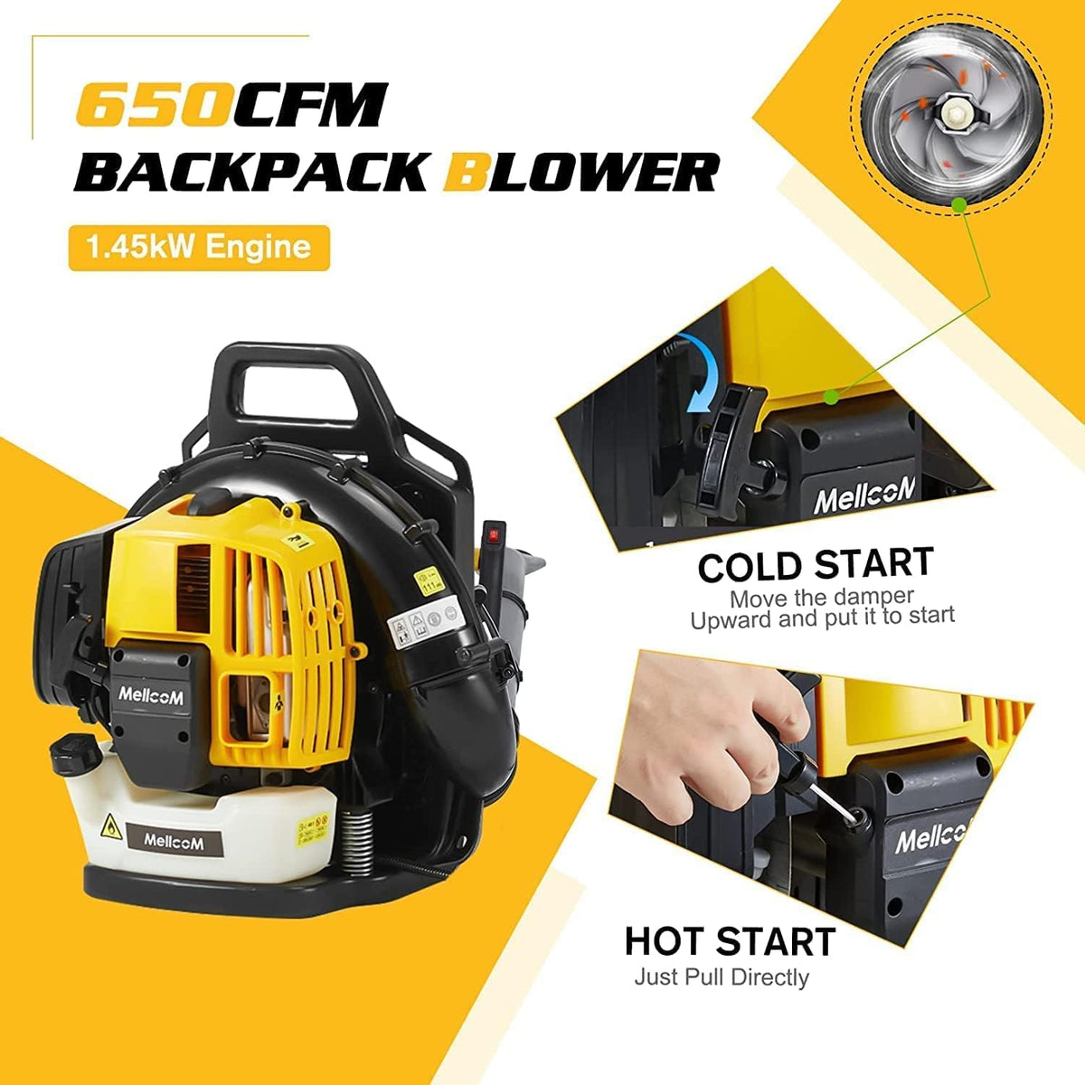 52cc 2-Cycle Gas Backpack Leaf Blower 650 CFM F333