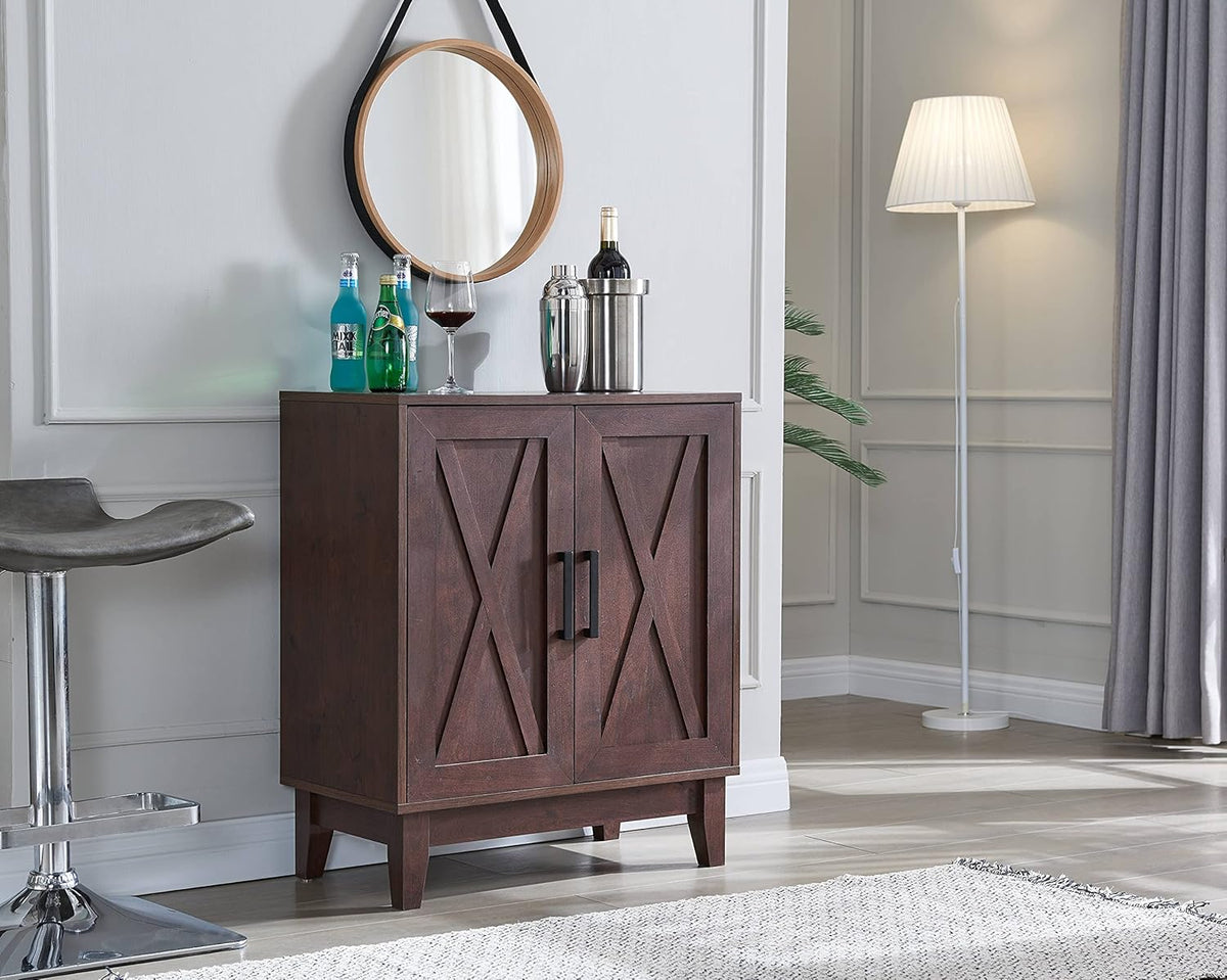 White Small Cabinet Sideboard with Wood Doors W255