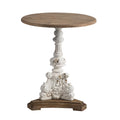 30.75" White and Brown Antique Round Side Table E16022