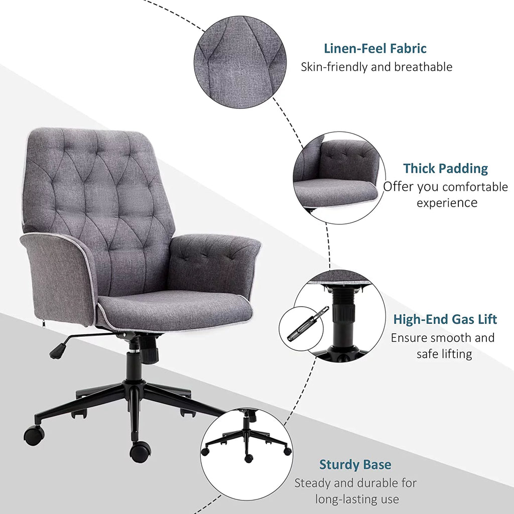 Dark Gray Tufted Linen Home Office Chair B306