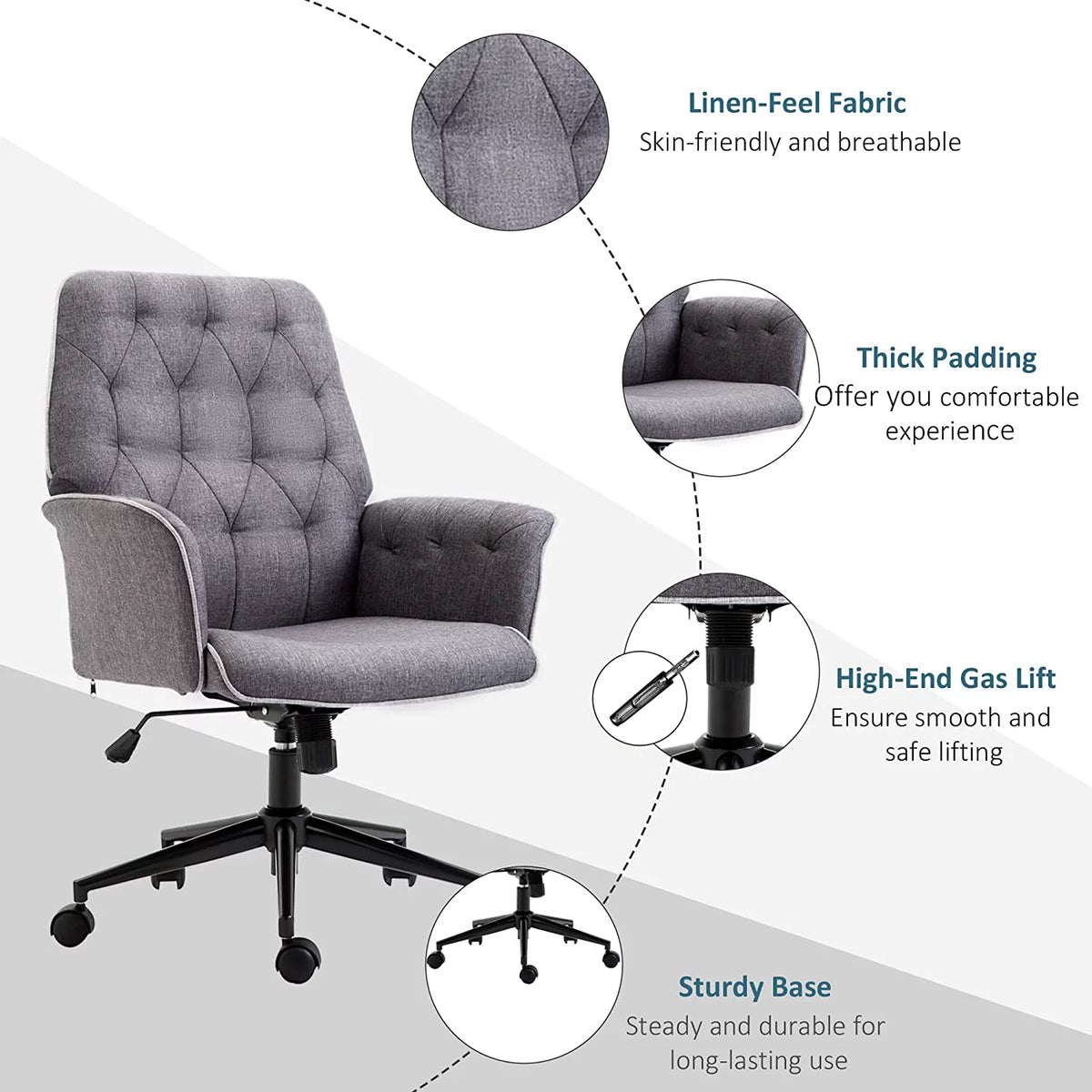 Dark Gray Tufted Linen Home Office Chair B306
