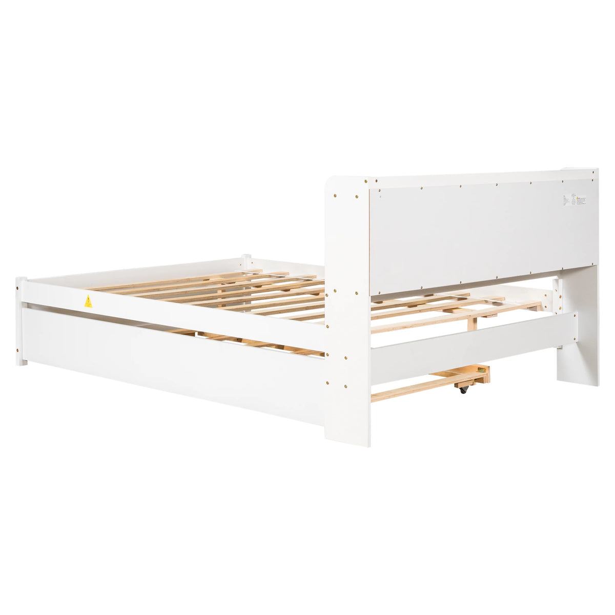 White Wood Full Size Trundle Bed with Bookcase Headboard N500171