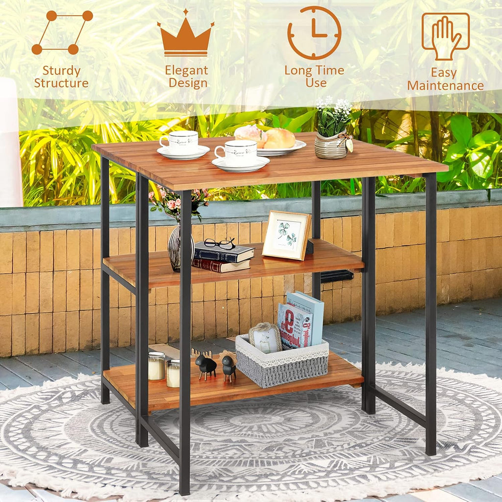Acacia Wood Folding Patio Table with 2 Storage Shelves T97881