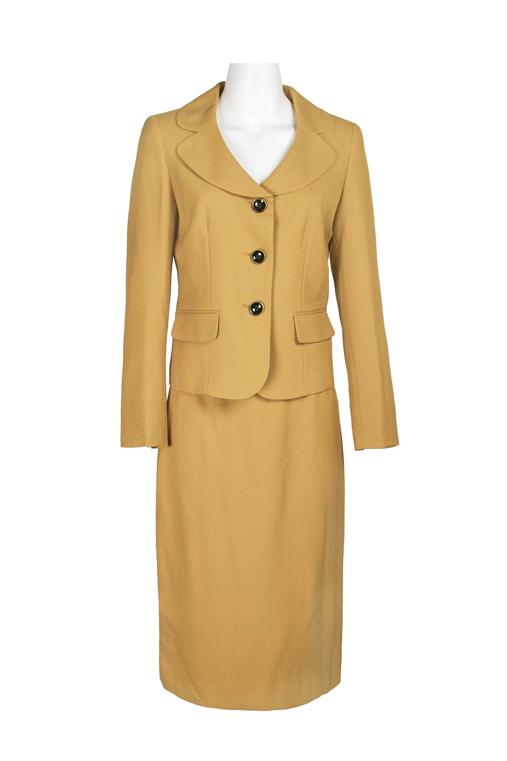Notched Collar 3 Button Flap Pocket Square Texture Jacket with Zipper Back Skimmer Skirt Two Piece W19358