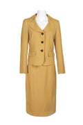 Notched Collar 3 Button Flap Pocket Square Texture Jacket with Zipper Back Skimmer Skirt Two Piece W19358
