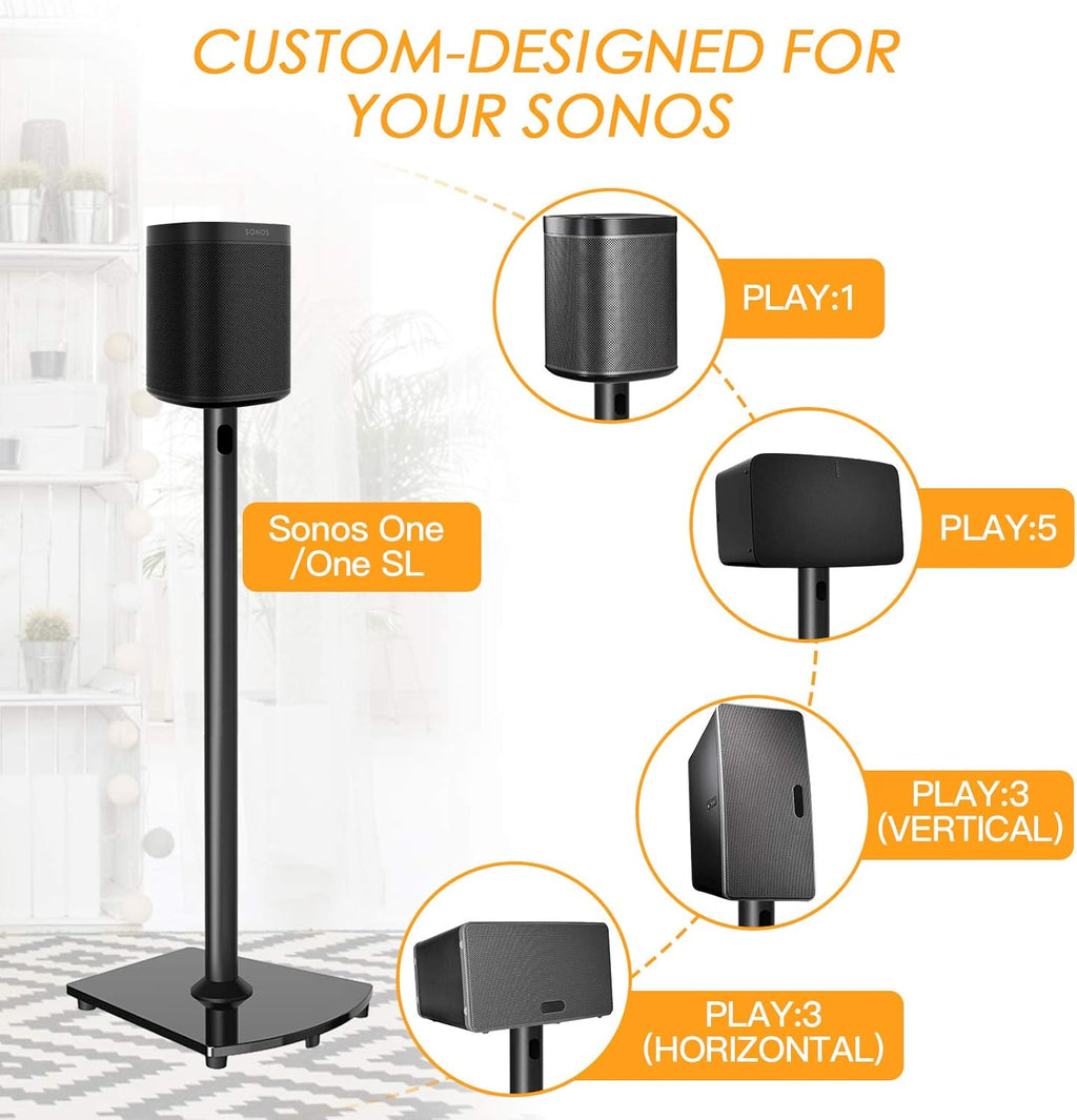 Black Heavy Duty Floor Speaker Stands Pair with Cable Management D299