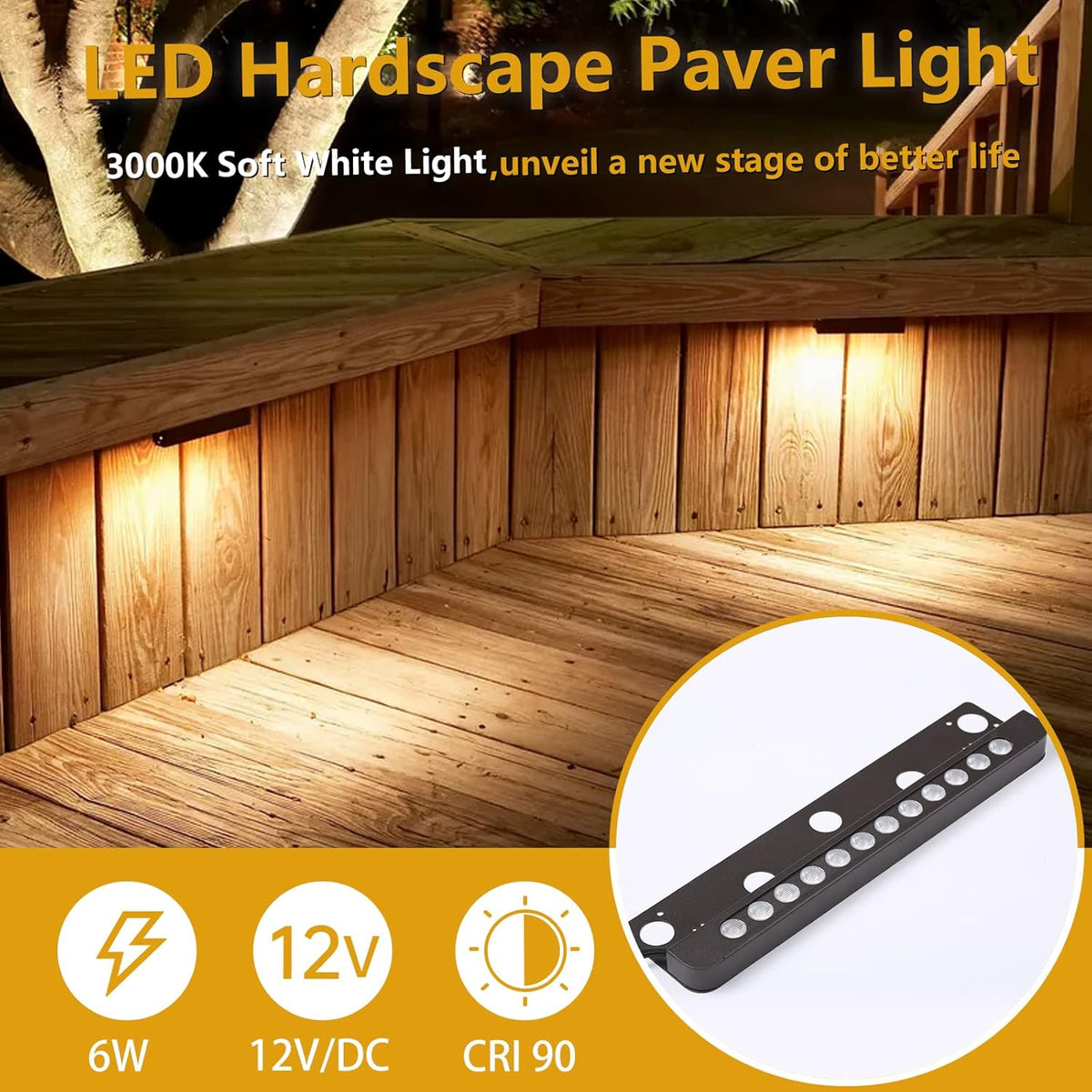 7 Inch 8-Pack 12V Low Voltage Hardscape Paver Light IP65 Waterproof 3W 2700K X322