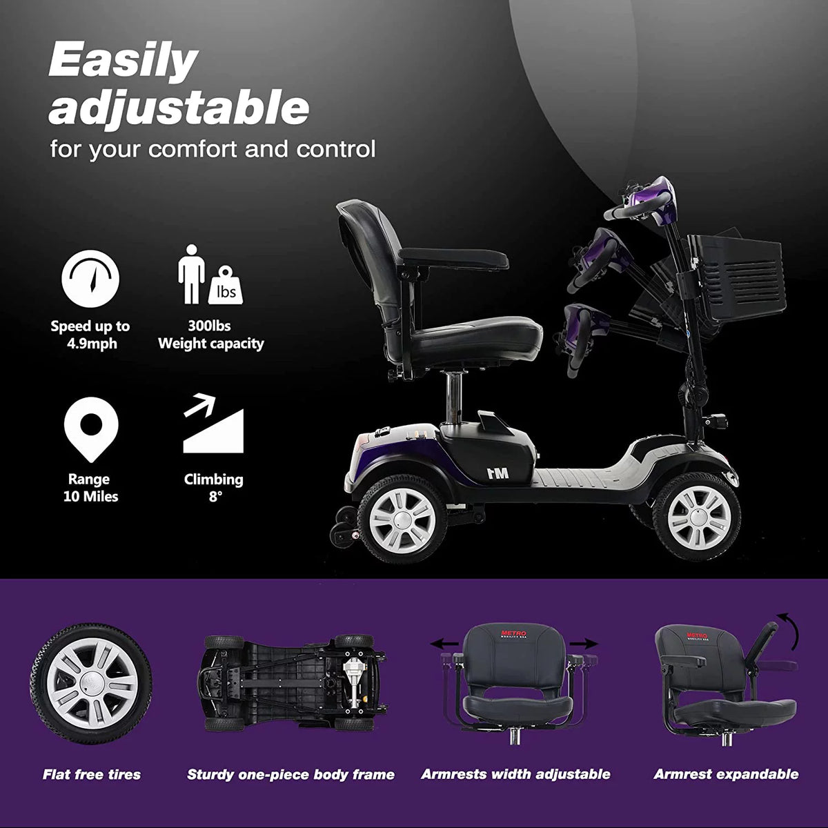 Folding 4 Wheel Scooter Purple U191801