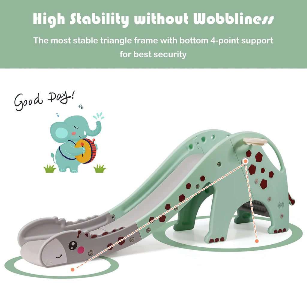 3 in 1 Kids Climber Slide Play Set with Basketball Hoop Green E93018