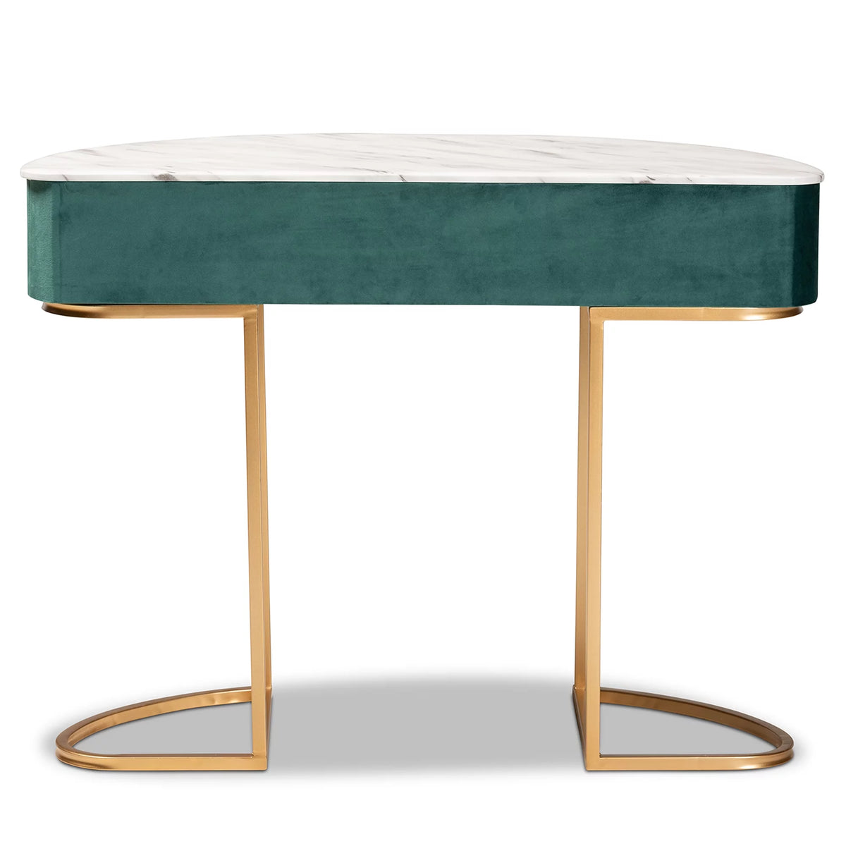 Green Velvet 1-Drawer Console Table with Faux Marble Tabletop S2217