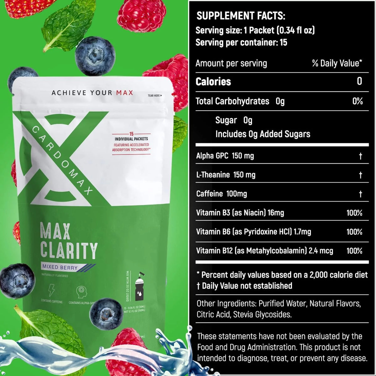 Liquid Caffeine Alpha GPC L-Theanine Nootropic Supplement 15 Count J516901