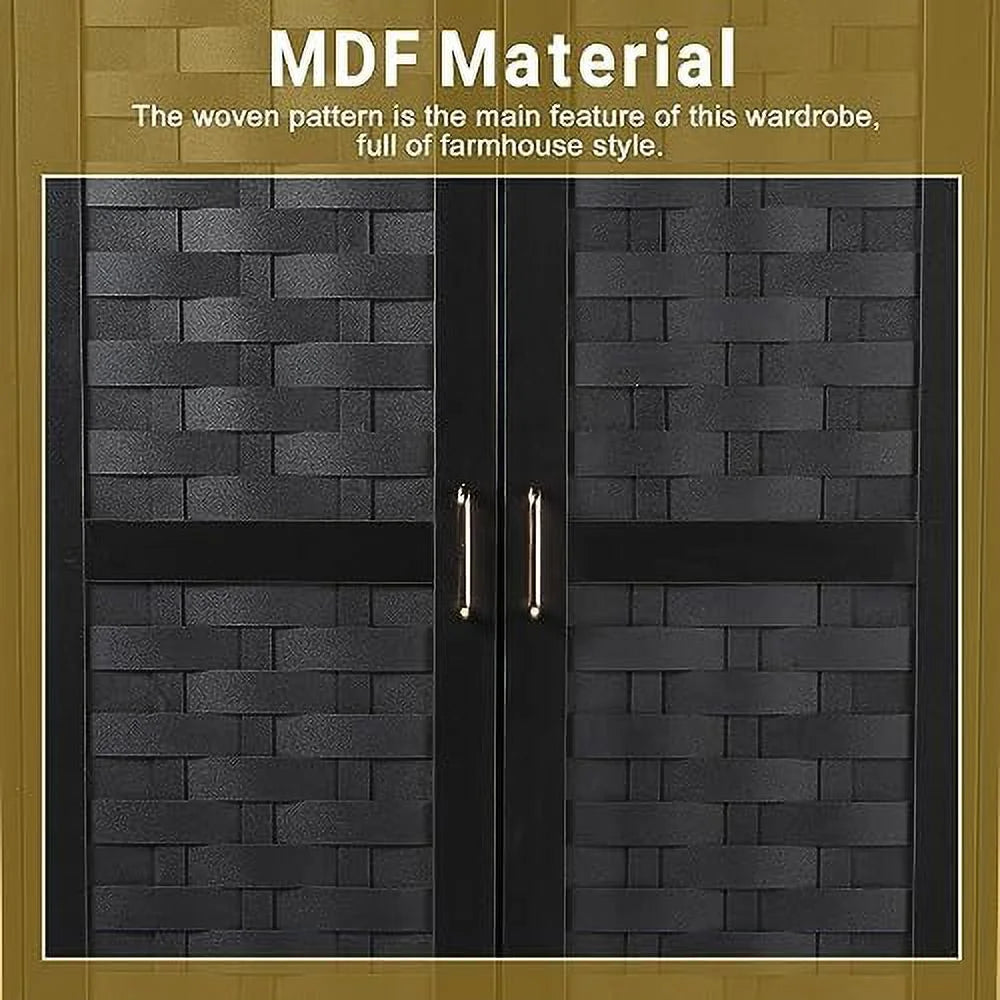 Black 2 Door 2 Drawer Wooden Armoire Wardrobe Closet with Hanging Rail X530447