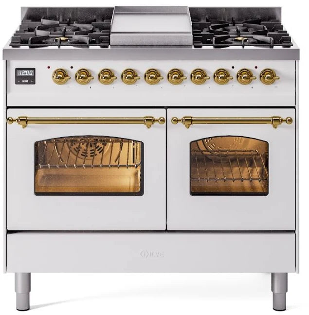 White Dual Fuel Natural Gas Range with Brass Trim D48129