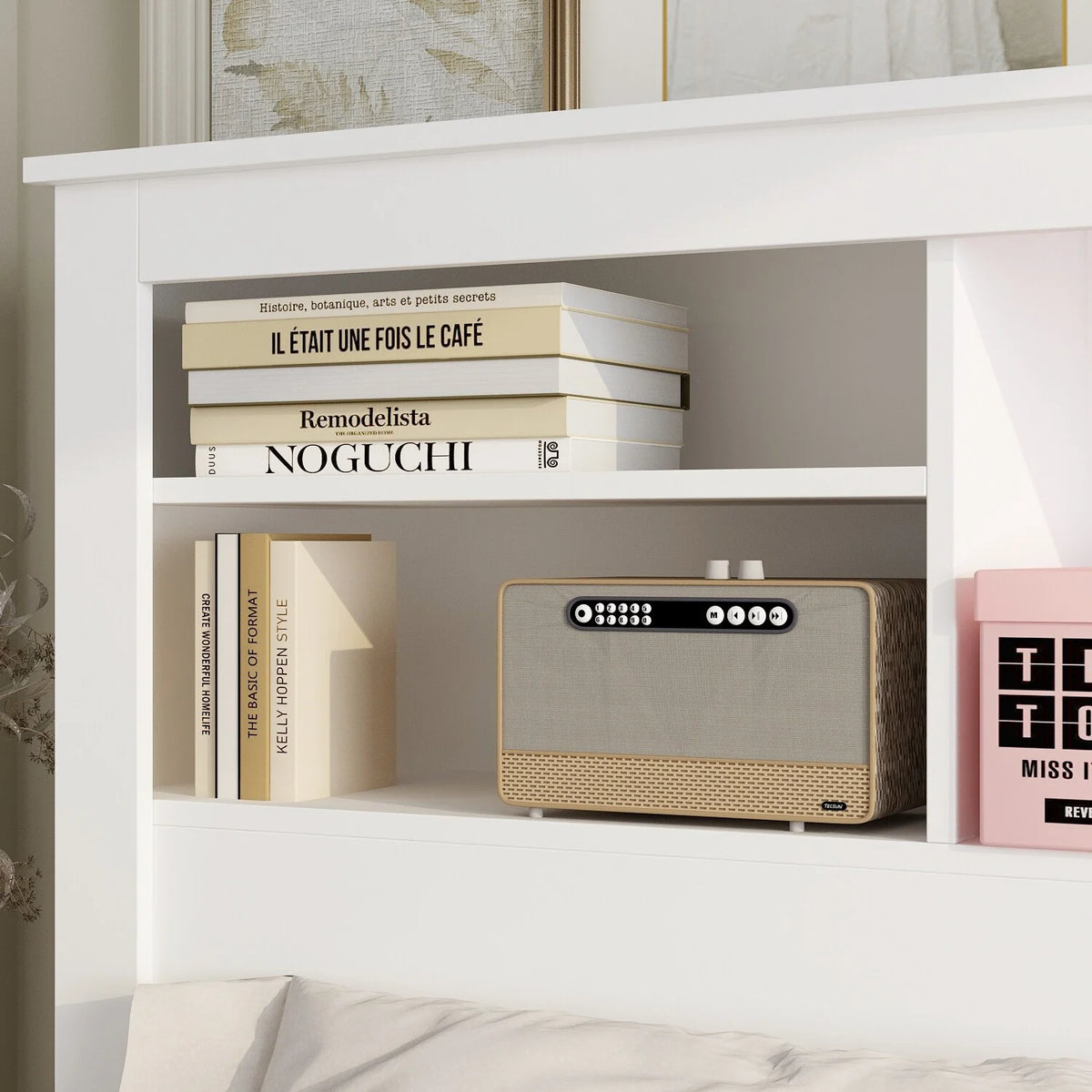Bookcase Headboard With Light POWER OUTLET H7161