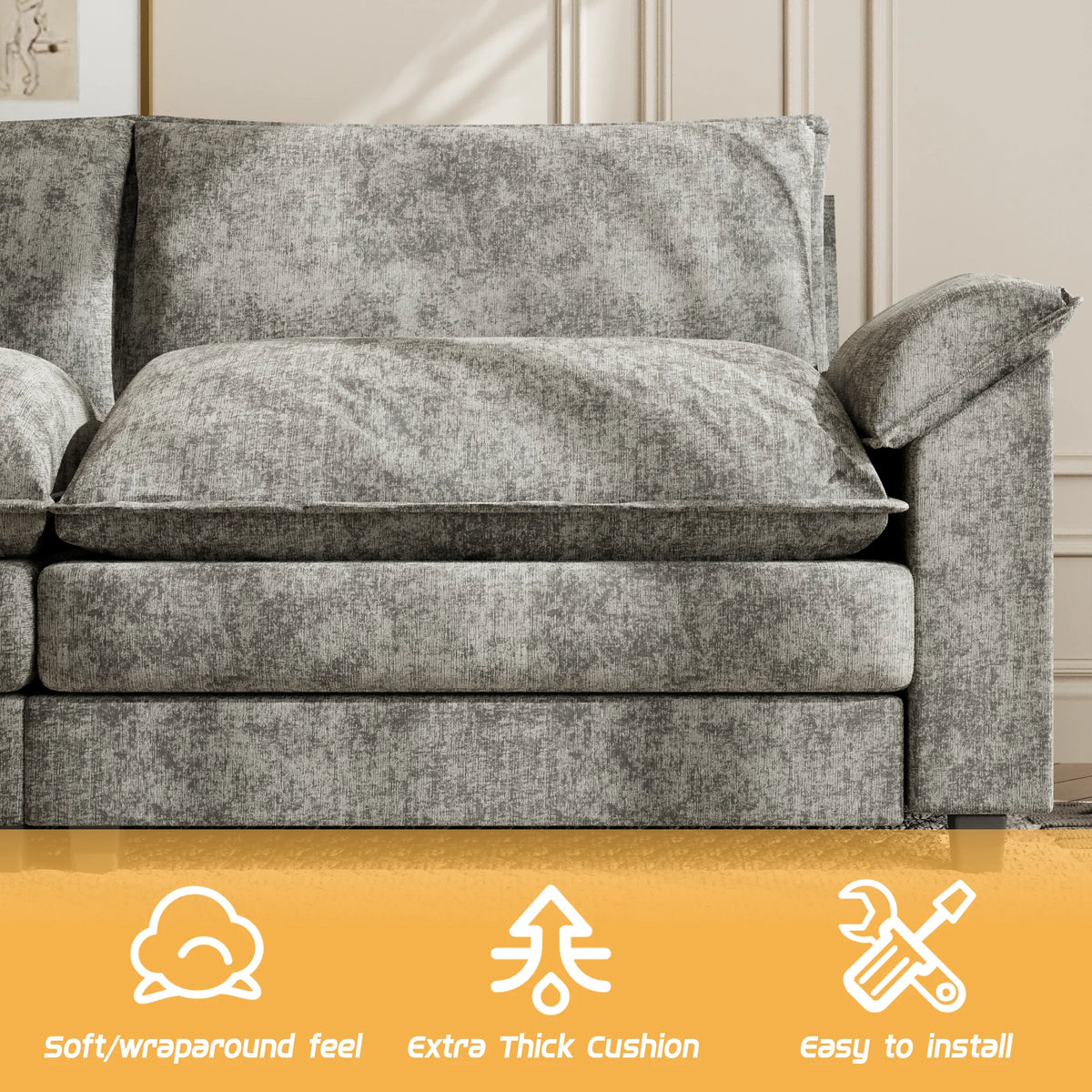 Gray L-shaped Sectional Sofa with Reversible Chair E3926