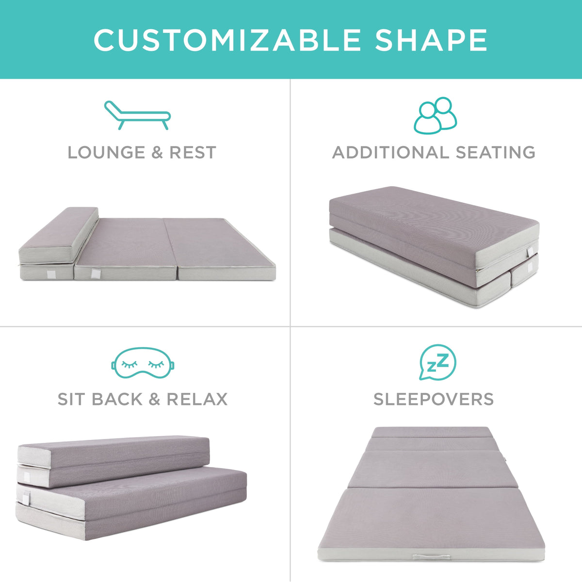 4in Thick Folding Portable Twin Mattress Topper with Carry Case P676