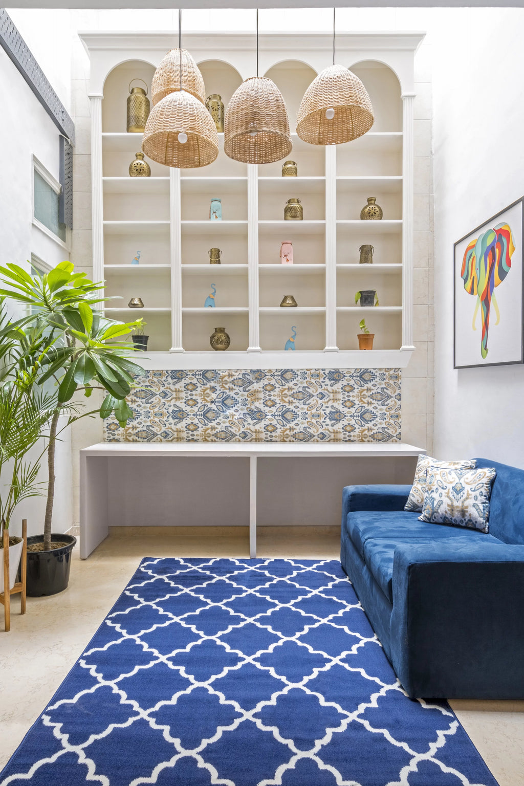 Blue Modern Geometric Area Rug L36345