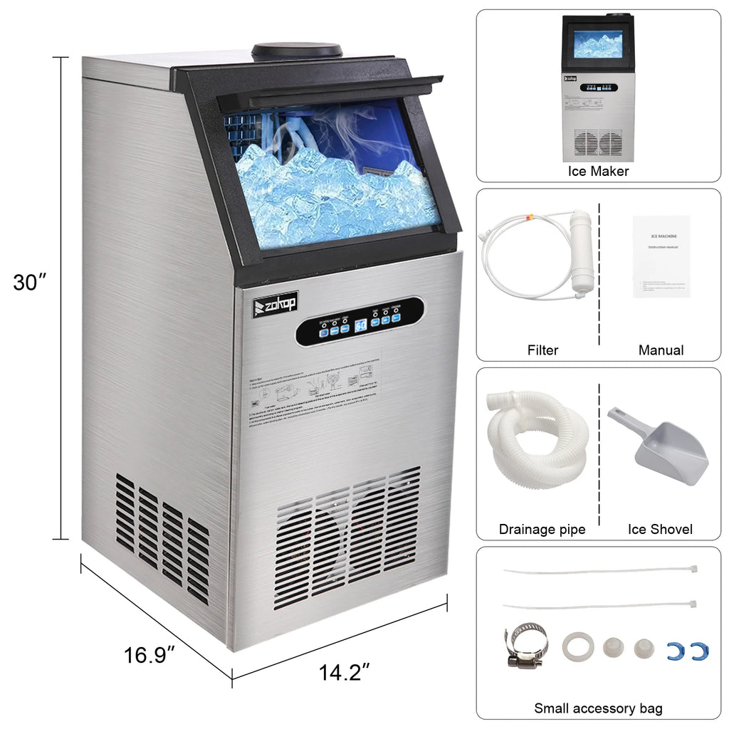 110lbs/24h Stainless Steel Freestanding Ice Maker Machine Q629496