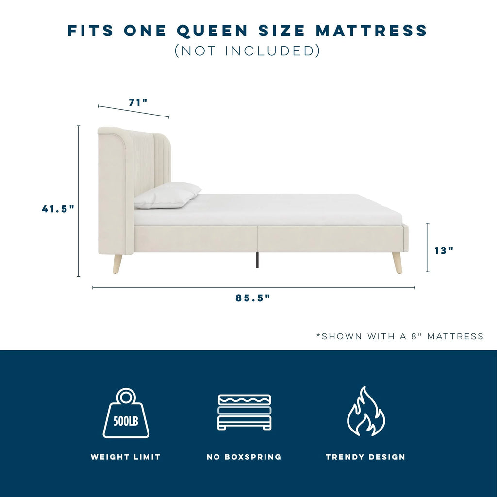 Ivory Velvet Queen Upholstered Bed I4950