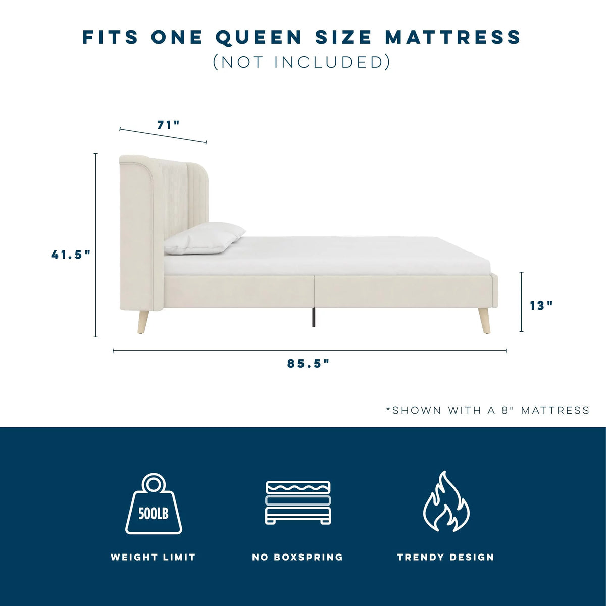 Ivory Velvet Queen Upholstered Bed I4950