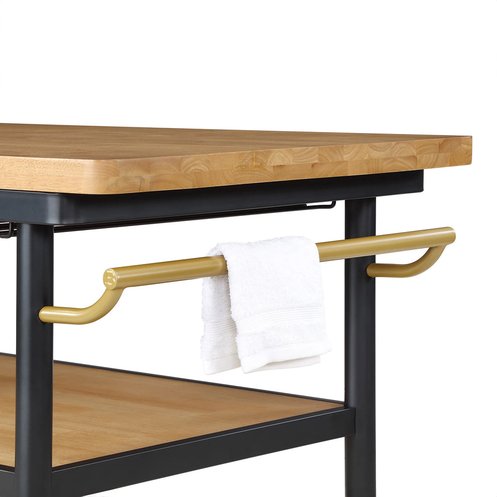 Wheeled Kitchen Cart with 2 Lower Shelves Black M26854