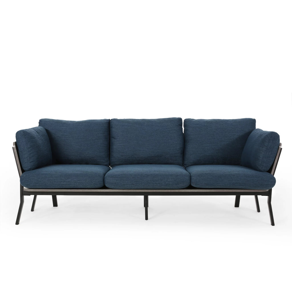 Navy Blue 3 Seater Wood Frame Sofa with Pillows E80552