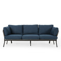 Navy Blue 3 Seater Wood Frame Sofa with Pillows E80552