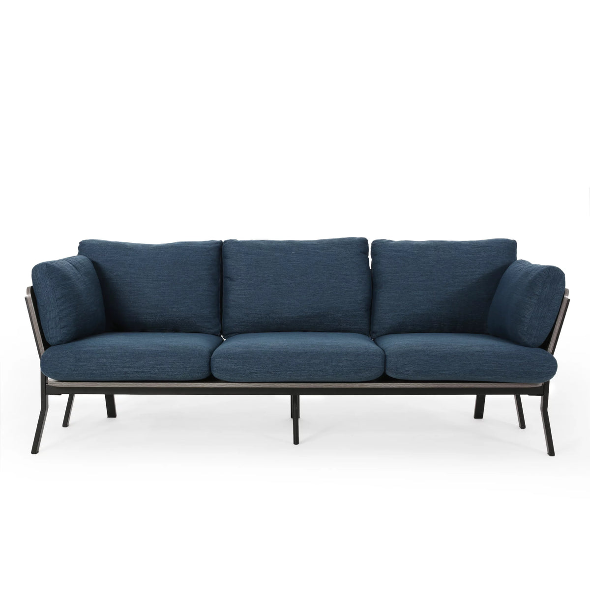 Navy Blue 3 Seater Wood Frame Sofa with Pillows E80552