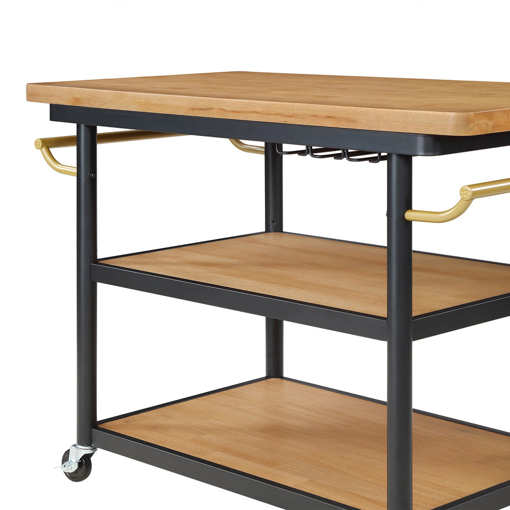 Wheeled Kitchen Cart with 2 Lower Shelves Black M26854