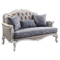 Beige and White Loveseat with 3 Pillows U129
