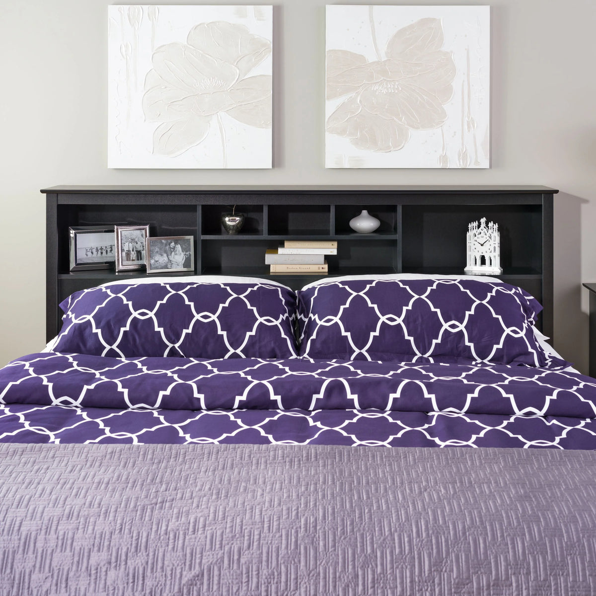 White Full/Queen Bookcase Headboard L7150