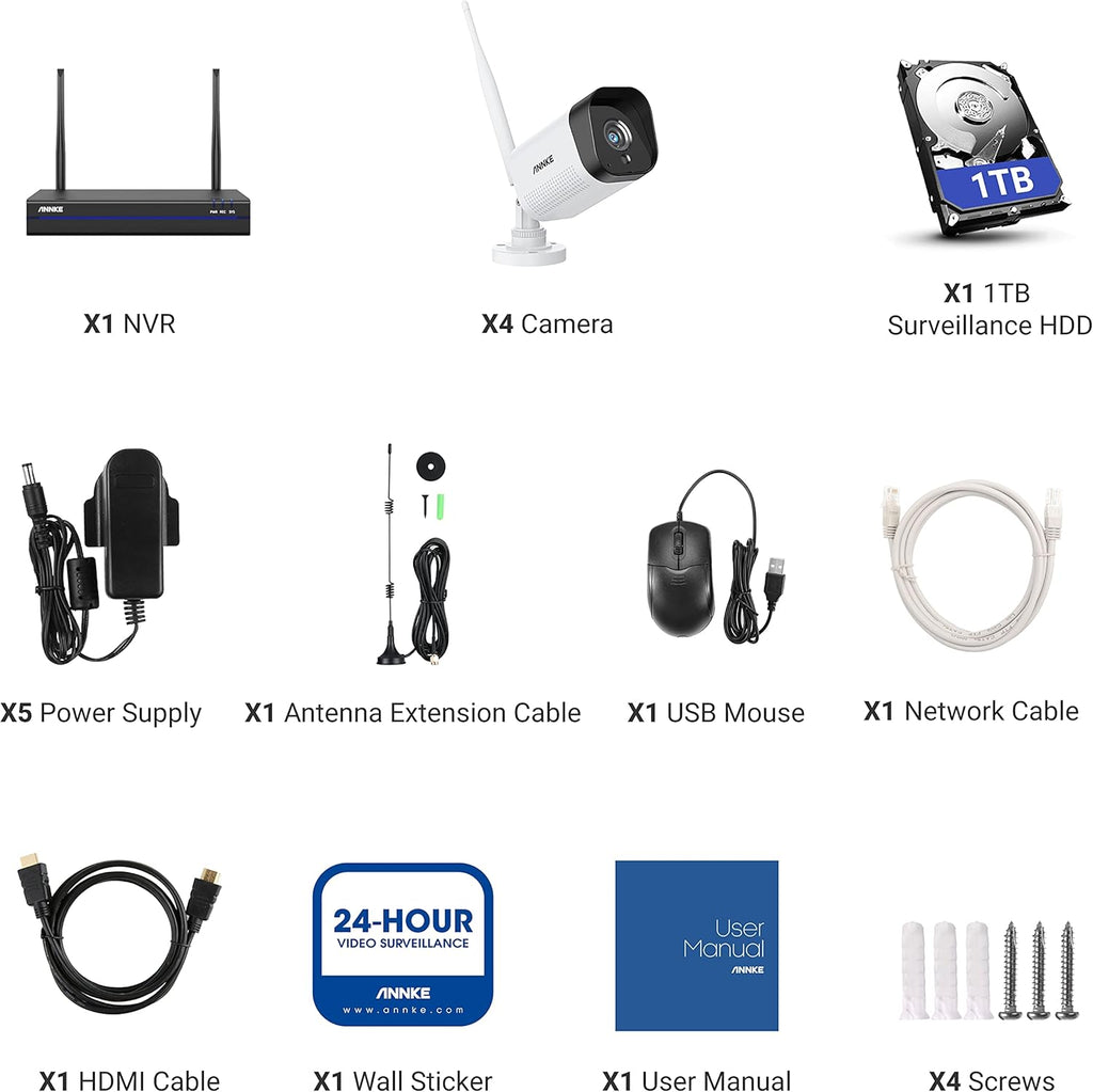 8CH Wireless Security Camera System with 1TB HDD and 4 3MP Outdoor WiFi IP Cameras F29729