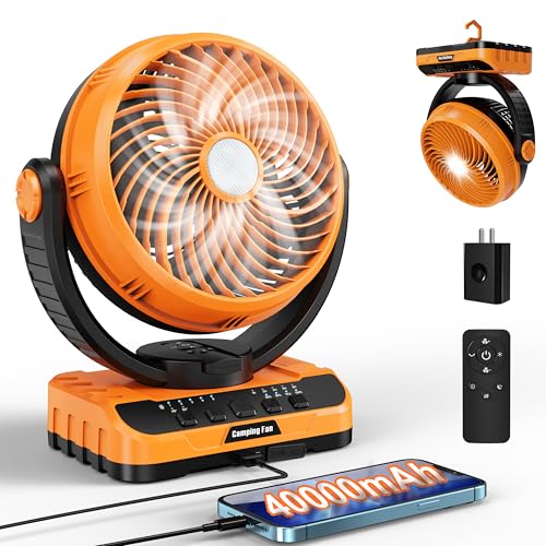 Camping Fan 40000mAh Rechargeable Hanging High Velocity Floor Fan Auto Oscillation Remote Control Timer Cordless Q794