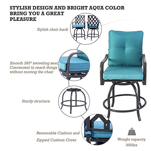 High Swivel Counter Height Patio Bar Stools (Aqua) Y775538