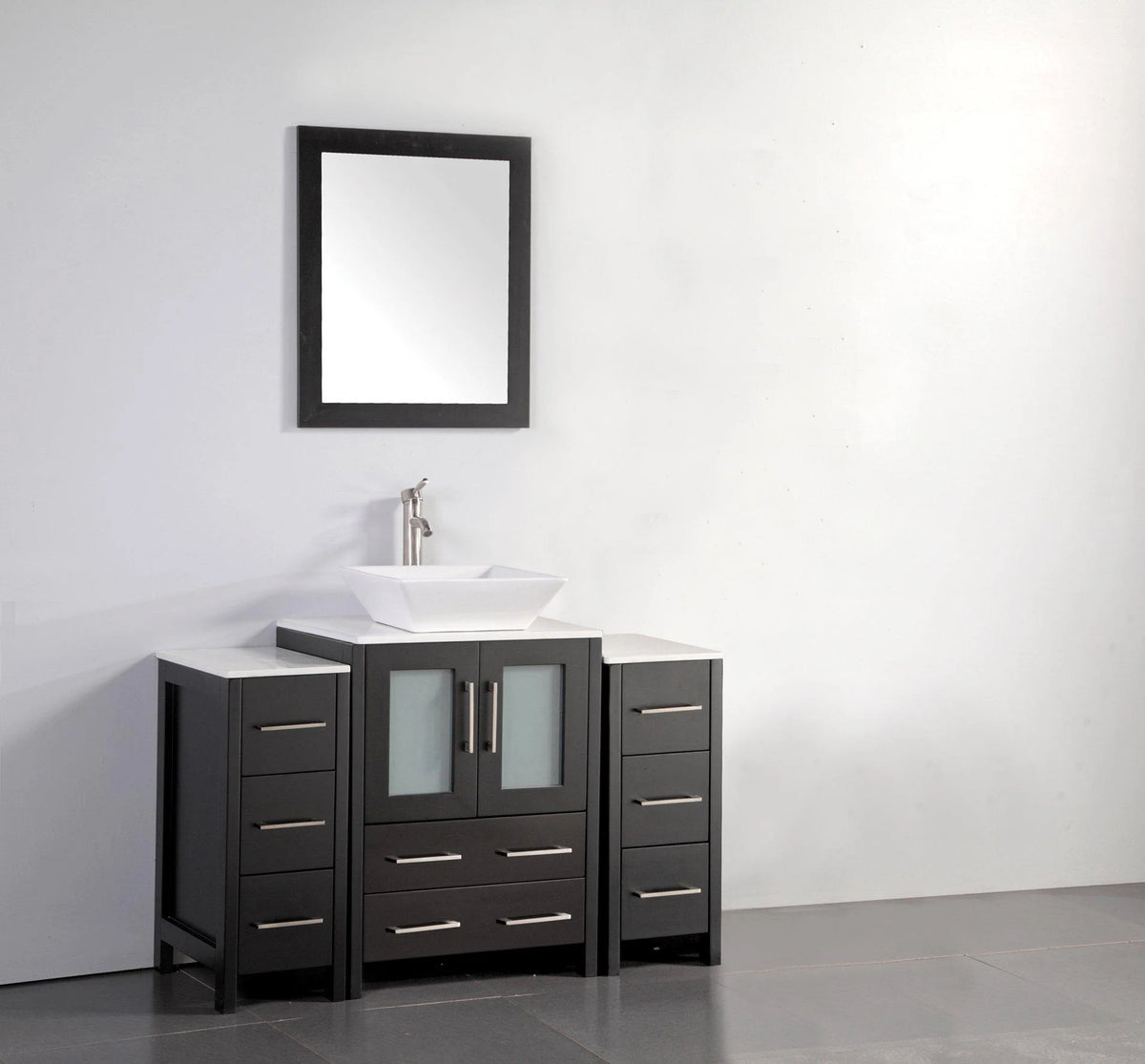 48 in. Espresso Bathroom Vanity with White Ceramic Single Basin Top and Mirror T67919