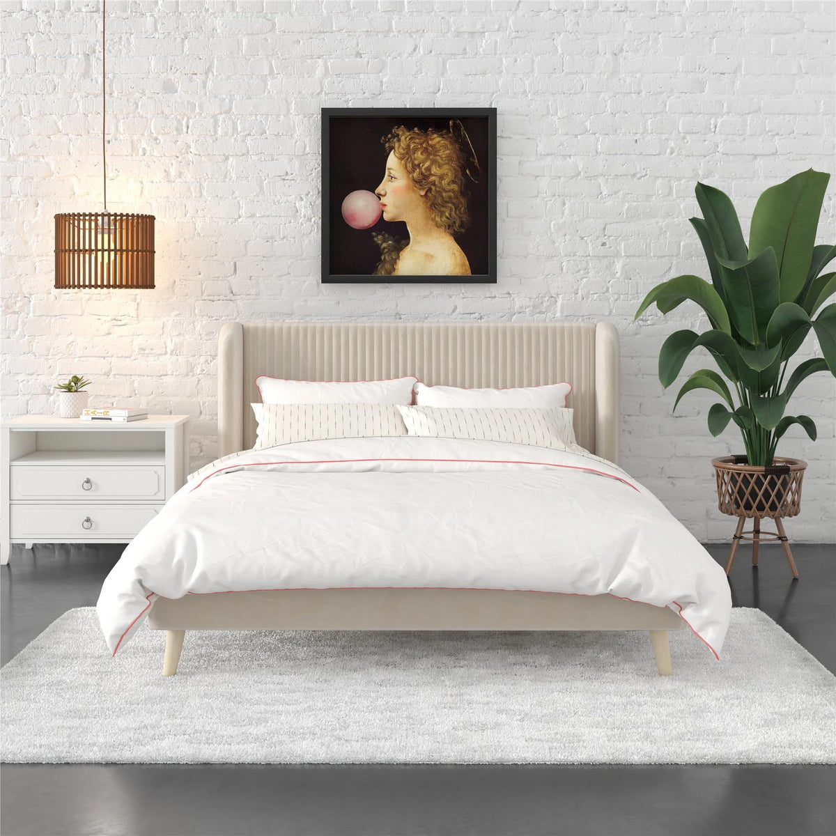 Ivory Velvet Queen Upholstered Bed I4950