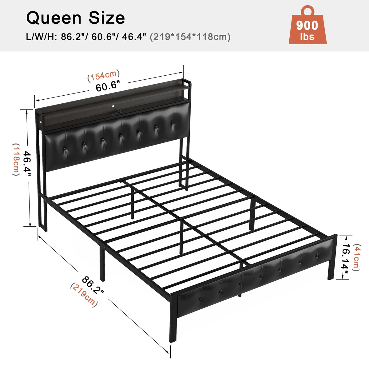 Queen Upholstered Platform Bed Frame with Storage Headboard A88214