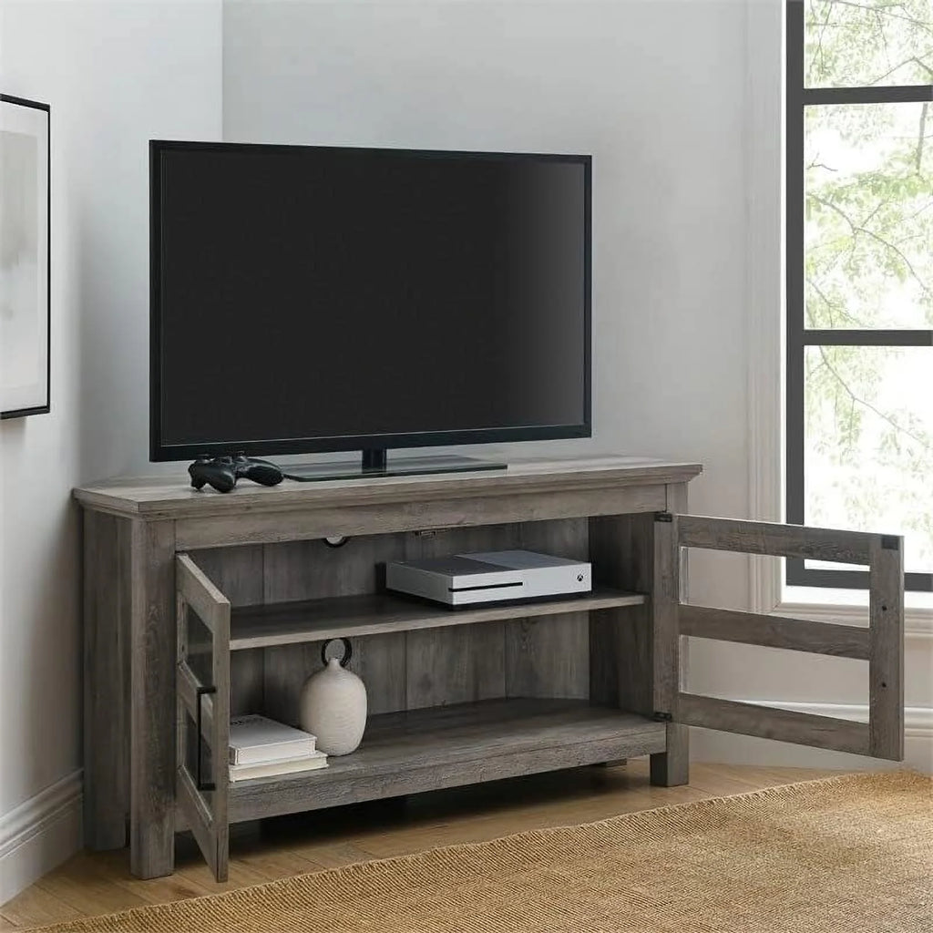 44" Corner TV Stand Console in Gray Wash Q8480